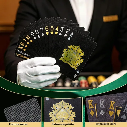 Vista 4 de ACELION Cartas de juego impermeables, cartas de plástico, baraja de cartas, tarjetas de póquer de regalo (negro)