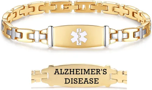 Vista 107 de LinnaLove Lady Medical Alert - Pulseras médicas de acero inoxidable para mujer, 7.5 pulgadas