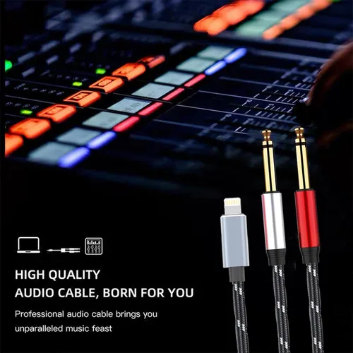 Vista 5 de Lightning a Dual 0.250 in 1/4" TS Mono Stereo Y-Cable Divisor Lightning a Cable de audio dual de 1/4 de pulgada compatible