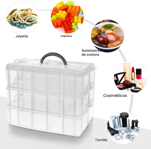 Vista 7 de Guyuyii Organizador de cuentas apilable de 3 niveles con divisores ajustables y asa, estuche de almacenamiento portátil para manualidades, costura