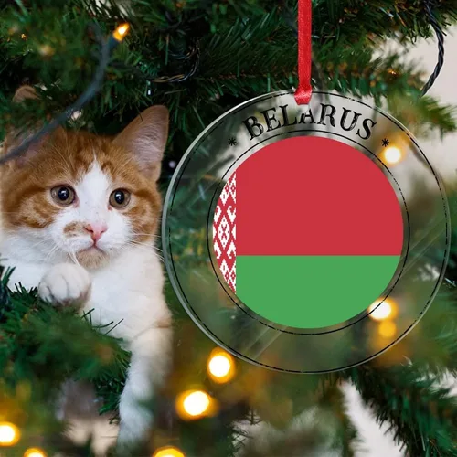 Vista 4 de Bandera de Bielorrusia, adornos decorativos para colgar, bandera nacional de Bielorrusia, decoración de árbol de Navidad, recuerdo navideño, adorno