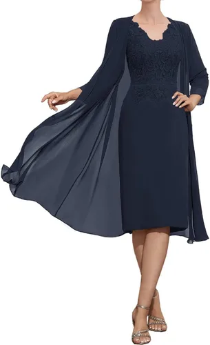 Vista 6 de Mother of The Bride Dresses Lace Appliques V-Neck with Jacket for Wedding