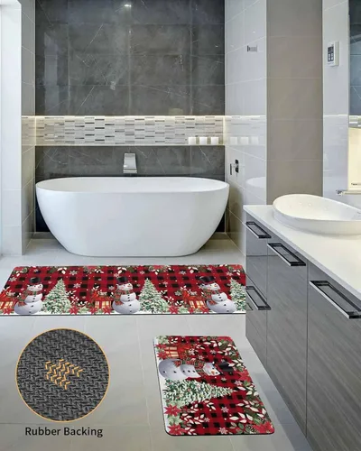 Vista 5 de Xmas Snowman Bath Mat for Tub,Non Slip Bathroom Floor Runner Rug Quick Dry & Absorbent Diatomaceous Earth Shower Sink Kitchen Doormat,Christmas