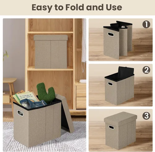 Vista 7 de COSYLAND Otomana con almacenamiento plegable de tela, reposapiés otomano para habitación, muebles plegables pequeños y altos con asas de tapa, 16.5
