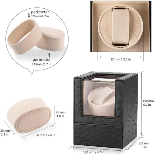 Vista 3 de Enrollador automático de un solo reloj con motor Mabuchi japonés silencioso, adaptador de CA o funciona con pilas (batería no incluida), Reloj Winder