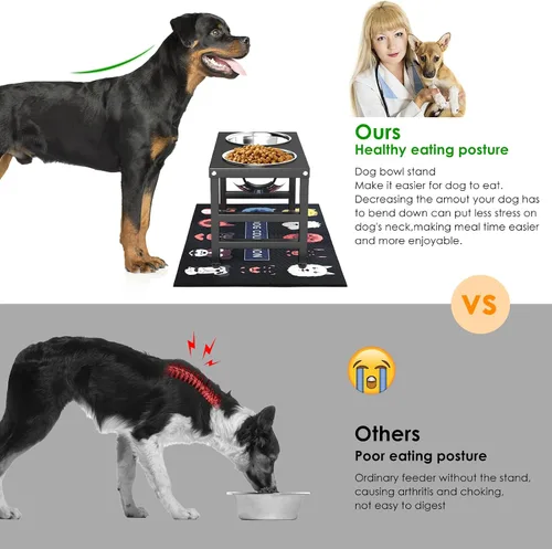 Vista 2 de ADENGL Cuenco elevado de metal para perros, soporte elevado para comedero de perros de 10" de alto con 2 cuencos de acero inoxidable de 42oz y Negro