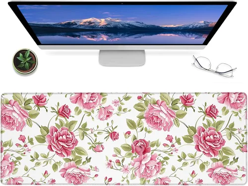 Vista 12 de Alfombrilla de mouse para juegos de margaritas, alfombrilla de escritorio de goma antideslizante de 12 x 31.5 pulgadas con encantador diseño floral