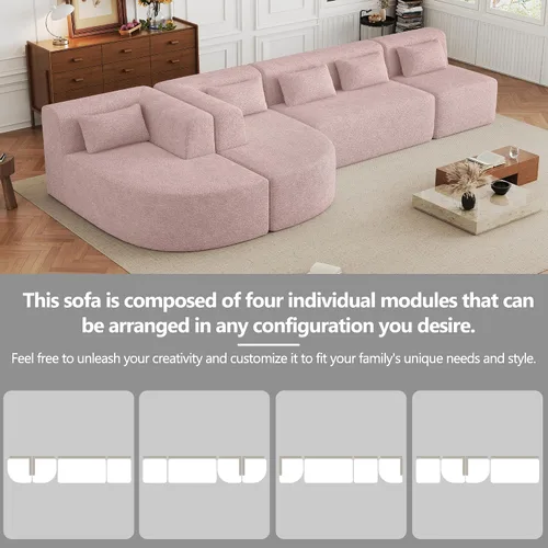 Vista 5 de P PURLOVE Sofá modular seccional, 4 sofás combinados gratis, tela Boucle tapizado moderno con 2 tumbonas y 5 almohadas traseras para sala de estar