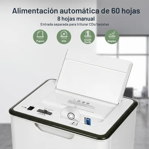 Vista 3 de Wingwise Trituradora de papel de alimentación automática de 60 hojas para blanco: 40 minutos de tiempo de ejecución