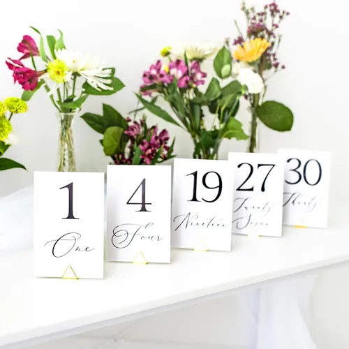 Vista 7 de Números de mesa del 1 al 30 Elegantes tarjetas de números de aluminio negro, de doble cara, resistentes de 4 x 6 pulgadas con cabeza y mesa