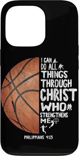 Vista 10 de Funda de baloncesto para iPhone 17 con texto en inglés "I can do All Things Through Christ Philippians