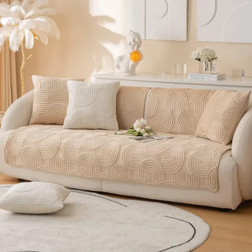 Vista 3 de Funda de Sofá Seccional Acolchada Geométrica de Felpa Suave Boho Antideslizante Mullida Color Sólido Lavable Funda Protectora de Muebles para Niños