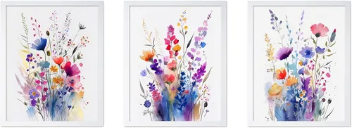 Vista 42 de Poster Master Póster botánico vintage de 3 piezas, estampado floral retro, regalo para artistas, amigos, flores de acuarela, brillante, azul