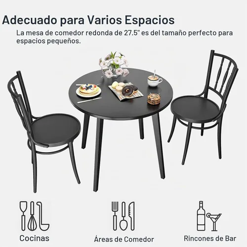 Vista 4 de HOOBRO Mesa de Comedor de Bambú, Mesa de Comedor Redonda para 2, Mesa de Cocina de 27.5" para Espacios Pequeños, Mesa de Escribir, Fácil de Montar