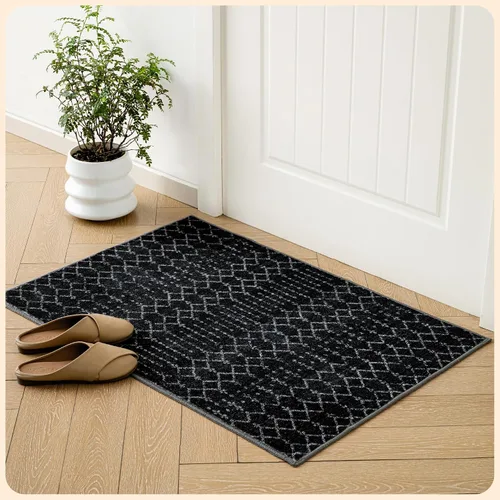 Vista 377 de Istana Alfombra larga antideslizante de 2.5 x 8 para el hogar, para pasillo y cocina, lavable, sedosa y suave al tacto, elegante, color azul y marfil