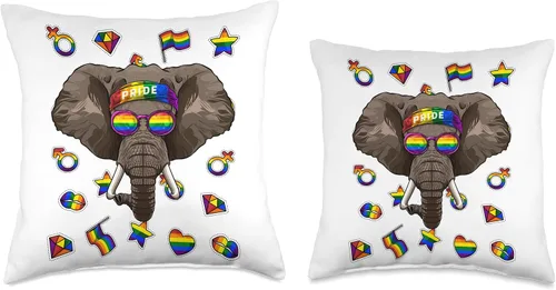 Vista 3 de Cute LGBT Animals LGBT - Almohada lesbiana con diseño de elefante, gay Pride Month Animal Rainbow Lesbiana, 16 x 16 pulgadas, multicolor