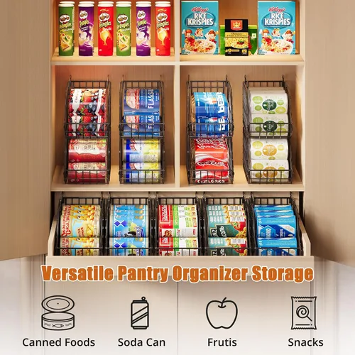 Vista 7 de Sonyabecca Paquete de 4 Organizadores Apilables para Alimentos Enlatados con Asas para Cocina, Organizador de Latas de Soda para Estantes