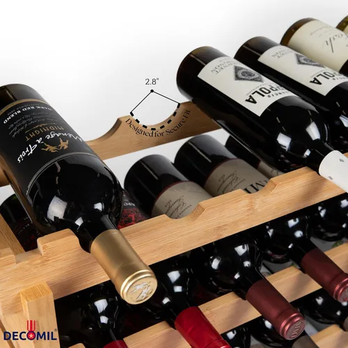 Vista 5 de DECOMIL - Estante de vino grande para 36 botellas, estante apilable y modular para almacenamiento de vino, estantes de exhibición de bambú sólido