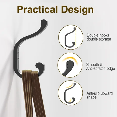 Vista 4 de bussdis Ganchos de pared para colgar abrigos, ganchos de mochila resistentes para pared, soporta hasta 30 libras, ganchos grandes para toallas, Negro