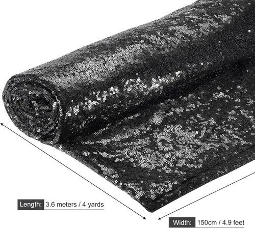 Vista 2 de PATIKIL Tela de lentejuelas negra, 4 yardas de longitud 4.9 pies de ancho, tela de malla con lentejuelas con purpurina completa para coser