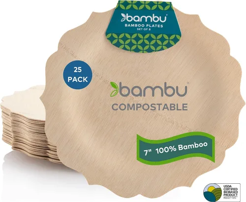 Vista 15 de Bambu Paquete de 8 platos desechables de bambú de 7 pulgadas elegantes, productos biodegradables ecológicos, platos desechables de bambú