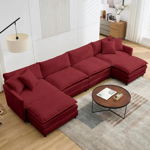 Vista 22 de Sofá modular convertible seccional, sofá de 4 asientos en forma de L con diván reversible, sofá de nube de asiento profundo, sofá cama 3 en 1, tela
