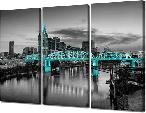Vista 26 de Arte de pared con puente de Memphis Hernando de Soto, decoración de pared en blanco y negro, paisaje urbano de Tennessee, lienzo, impresión