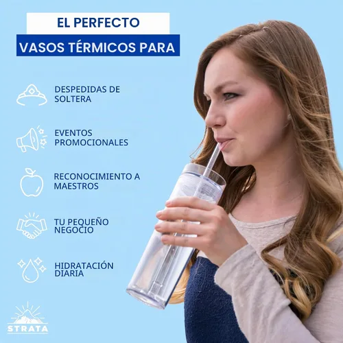 Vista 4 de STRATA CUPS 12 Vasos Transparentes Delgados con Tapas y Popotes Vaso Reutilizable de 16oz de Pared Doble Transparente con Tapa y Popote, Vasos