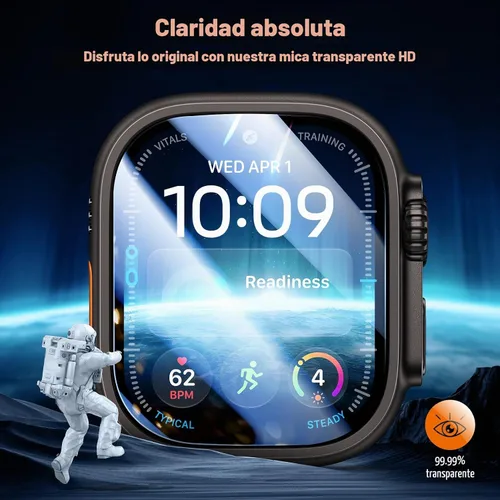 Vista 4 de LK Pack de 3 para Apple Watch Ultra 3 Protector de Pantalla 49mm [Cero-Falla] HD Top 9H Vidrio Templado Apple Watch Ultra / Ultra 2 Protector de Azul