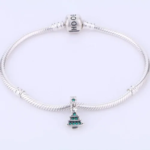 Vista 4 de Medias de Navidad, muñeco de nieve, dijes de Papá Noel, plata de ley 925, dijes de cristal de Navidad para pulsera