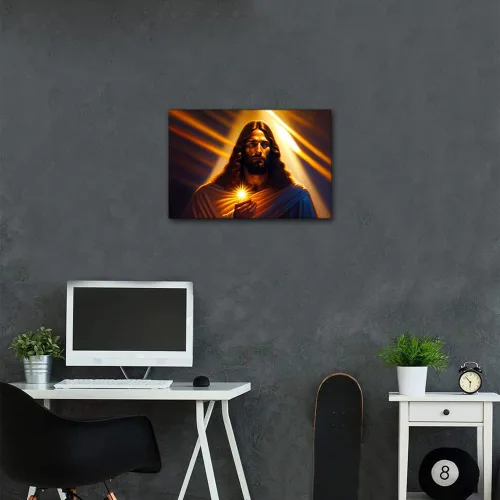 Vista 3 de Lienzo decorativo para pared de sala de estar, impresión retro con luz de esperanza de Jesús, 1 panel, póster de lienzo moderno para dormitorio