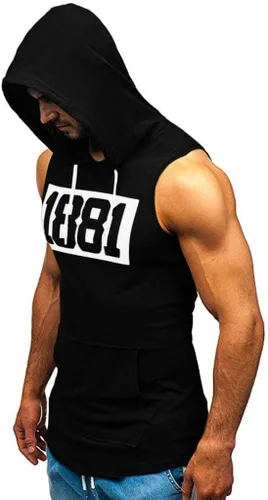 Vista 3 de Ymosrh Camiseta sin mangas con capucha para hombre, camiseta sin mangas para culturismo, gimnasio, tallas S-3XL