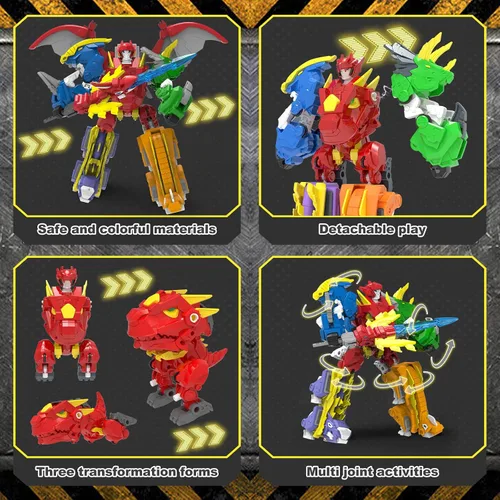 Vista 4 de Juego de juguetes de dinosaurio robot 5 en 1: gran kit de robot transformable para desmontar con 5 figuras de acción de dinosaurio - juguetes