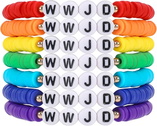 Vista 15 de Juego de pulseras heishi arcoíris estilo surfista para mujer, juego de pulseras apilables de cuentas de arcilla, pulseras elásticas con disco
