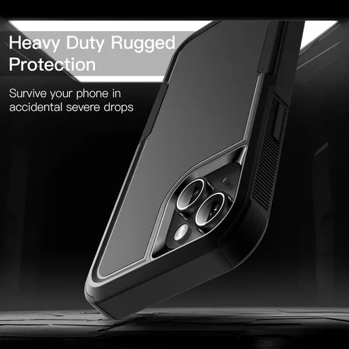Vista 4 de JETech Funda para iPhone 14 de 6.1 pulgadas, resistente de doble capa de protección resistente, a prueba de golpes, con parte trasera mate (negro)