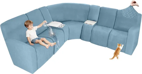 Vista 57 de ALIECOM Fundas 100% impermeables para sofá seccional reclinable, forma de L, elásticas, para esquina, funda para sofá seccional reclinable, lavable