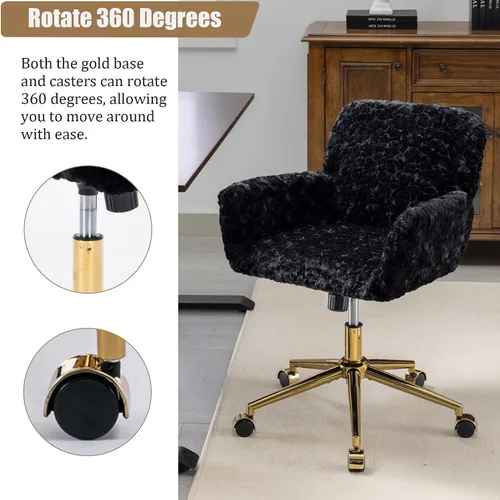 Vista 4 de LKTART Silla de escritorio de piel sintética para mujeres y niñas, silla decorativa moderna con ruedas rodantes, sillas tapizadas de maquillaje