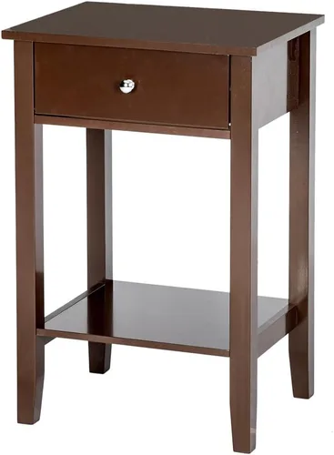 Vista 4 de Mesa decorativa de madera para sala de estar, mesa auxiliar de granja con cajón, mesa auxiliar rústica con estante de almacenamiento para espacios