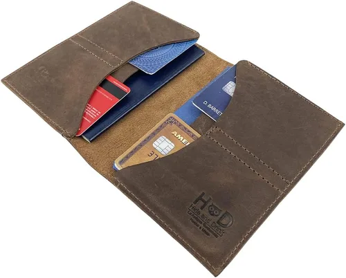 Vista 3 de Hide & Drink, Organizador de pasaporte doble de cuero hecho a mano de cuero de grano completo, Bourbon Marrón, Cartera de viaje