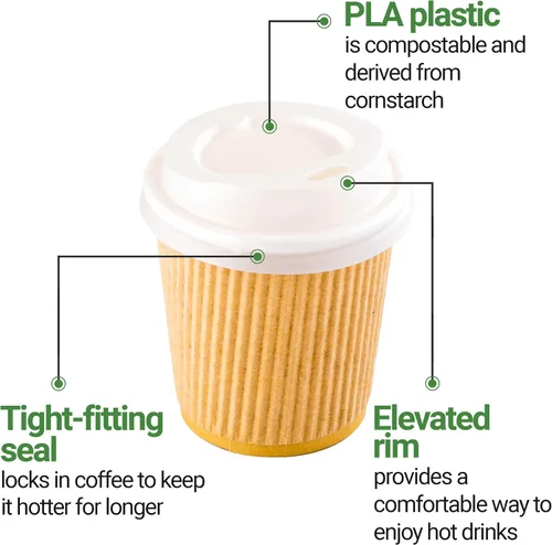 Vista 12 de Solo tapas: tapas de taza de café compostables Basic Nature, 500 tapas desechables para tazas de bebidas calientes. Las tazas se venden por