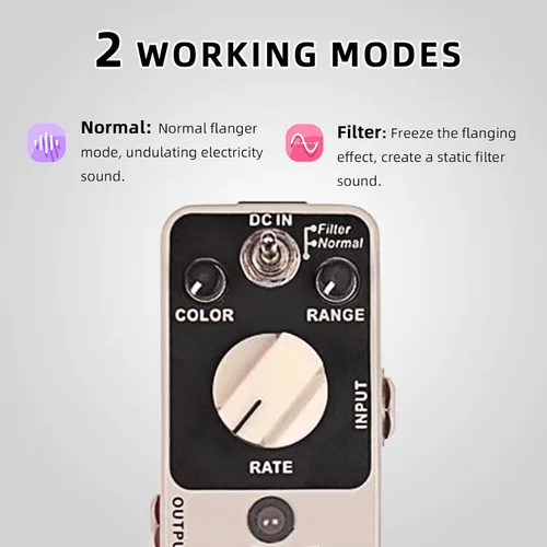 Vista 2 de MOOER E-lady Pedal Flanger Analógico, Modo Filtro, Efectos Oscilador, Bypass Verdadero