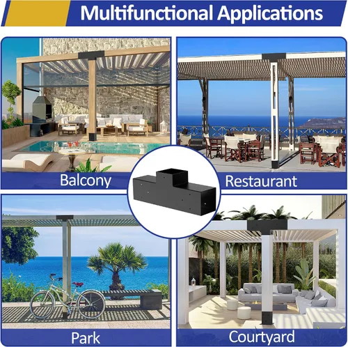 Vista 6 de JEXALINE Kit de pérgola de acero de aleación pesada con soportes en forma de T de 3 vías para madera de 4 x 4 pulgadas (real 3.6 x 3.6 pulgadas)