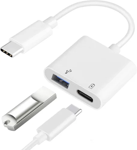 Vista 8 de Adaptador USB C OTG con alimentación, 2 en 1 USB C a USB hembra con adaptador de carga PD de 60 W compatible con iPhone 17/16/15, iPad Pro/Air 6