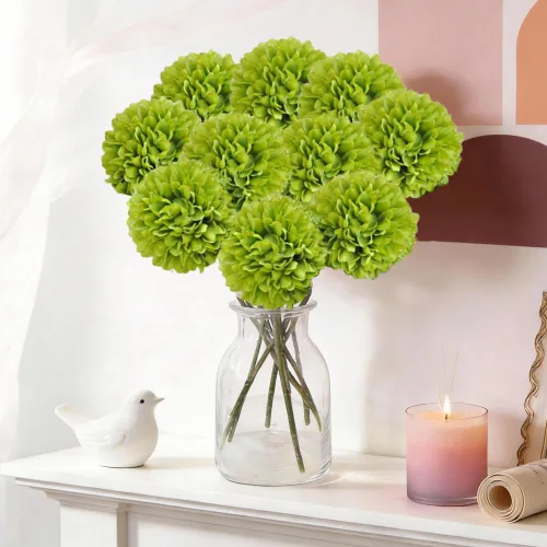 Vista 15 de Mini flores artificiales de crisantemo, 10 tallos de pompón sintético para arreglos de jarrón, decoración del hogar (beige)