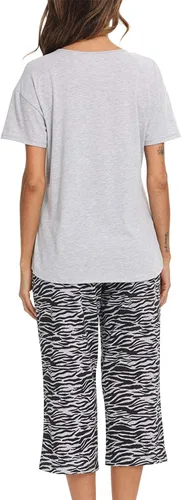 Vista 4 de Conjunto de pijama de algodón para mujer, camiseta de manga corta con pantalones capri, ropa de descanso