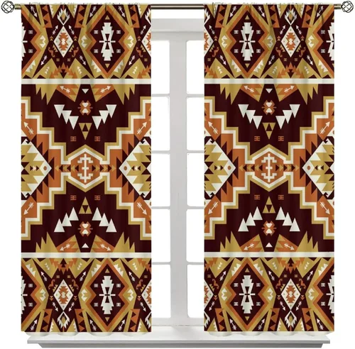 Vista 216 de Cortinas con patrón geométrico tribal, estilo suroeste, azteca, rústico, occidental, nativo americano, opacas, con bolsillo para barra, decoración