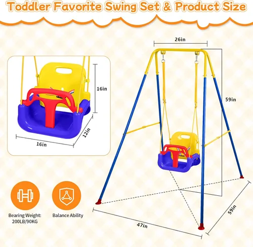 Vista 2 de Columpio 3 en 1 para niños pequeños, columpio plegable para interiores y exteriores para bebé, columpios multifuncionales para niños de 6 meses