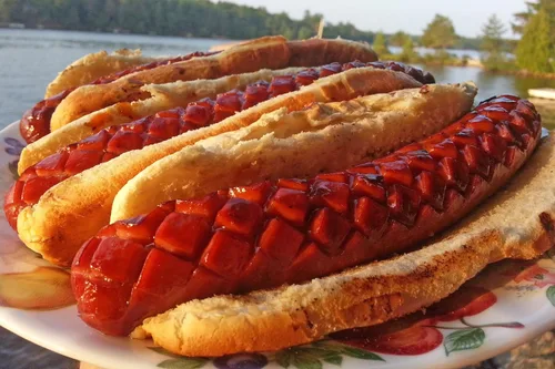 Vista 7 de Slotdog - Herramienta de corte para hot dogs - Cuchillos de corte de acero inoxidable para cocina, parrilla, fiestas improvisadas, camping y Rojo