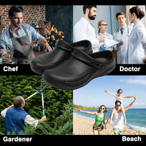 Vista 6 de Zapatos de chef unisex resistentes al aceite zuecos de chef zapatos de enfermería zapatos de cocina para hombres zapatos de trabajo impermeables