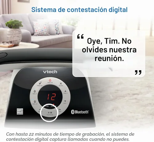 Vista 3 de VTech VS122 DECT 6.0 Teléfono inalámbrico de diseño retro con sistema de contestador, bloqueador inteligente de llamadas y conexión Bluetooth a
